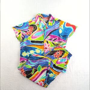 Vintage 90's Jams World Lounge Set Psychadelic Dopamine Hawaiian Women's L/XL